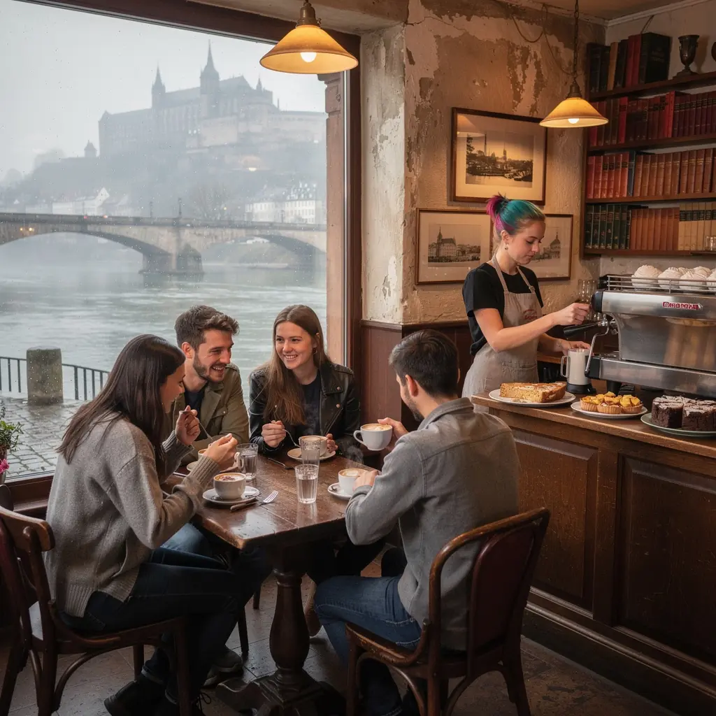 Eine Gruppe von Touristen, die an einer geführten Essensverkostung auf einem Markt teilnimmt.